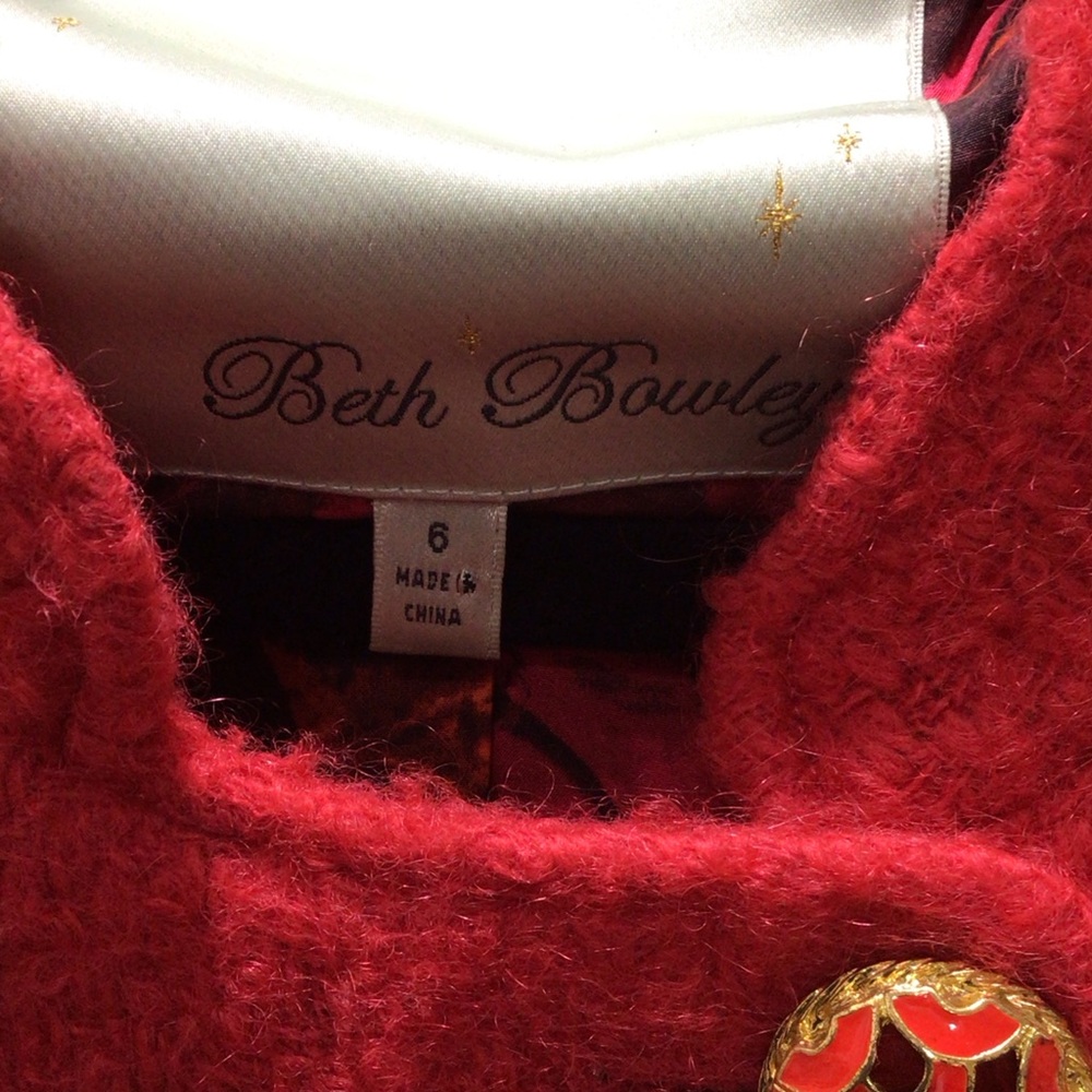 Beth Bowley Scarlet Textured Wool Mohair Silk Lined Peacoat Jacket $358 retail - Picture 3 of 11